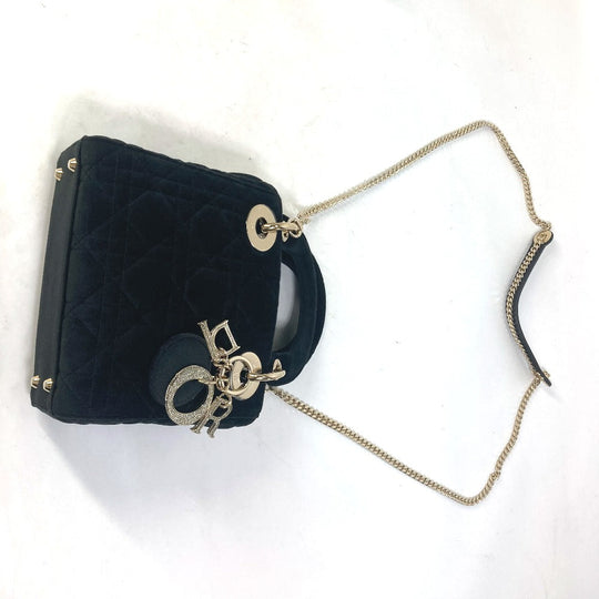 Dior Handbag Velor / leather black LADY DIOR Chain Lady Dior Cannage Mini Women Used Authentic