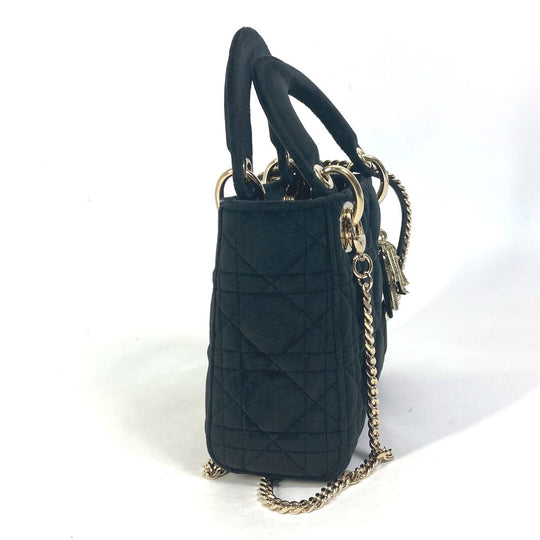 Dior Handbag Velor / leather black LADY DIOR Chain Lady Dior Cannage Mini Women Used Authentic