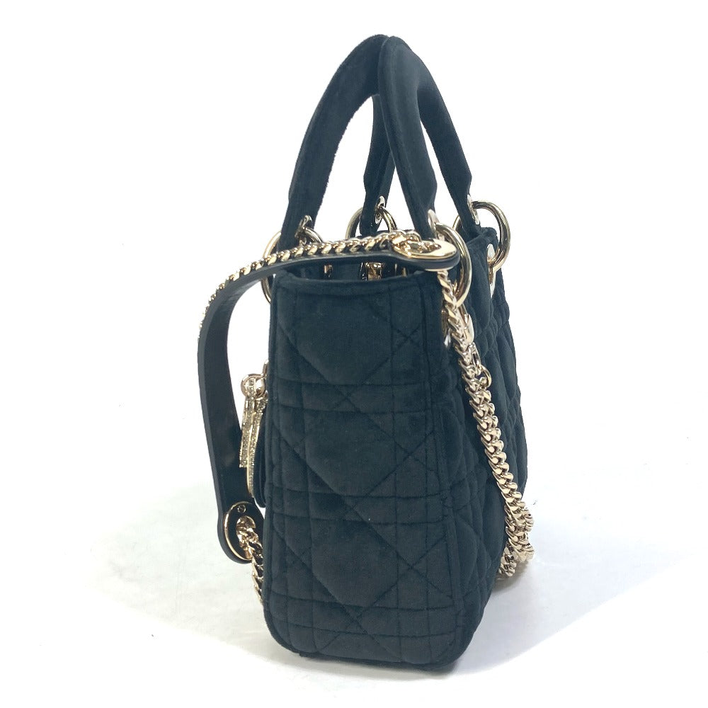 Dior Handbag Velor / leather black LADY DIOR Chain Lady Dior Cannage Mini Women Used Authentic