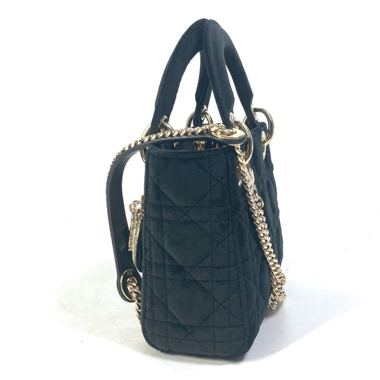 Dior Handbag Velor / leather black LADY DIOR Chain Lady Dior Cannage Mini Women Used Authentic