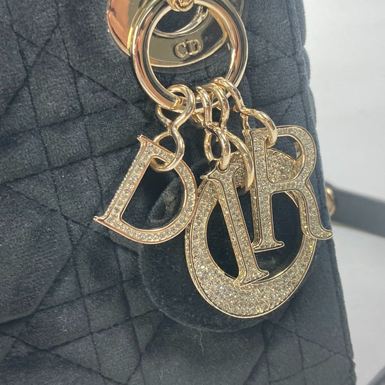 Dior Handbag Velor / leather black LADY DIOR Chain Lady Dior Cannage Mini Women Used Authentic