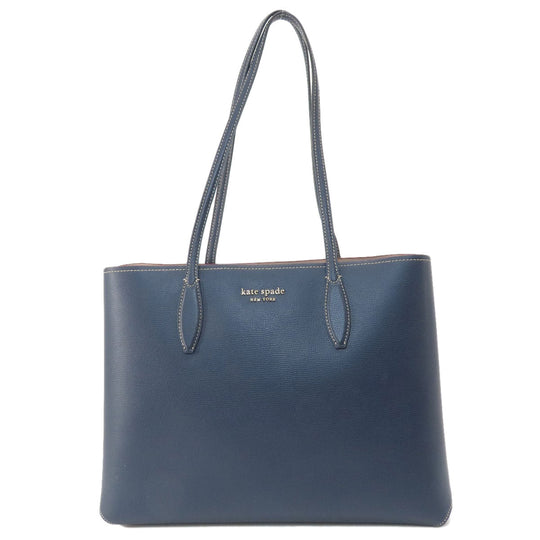 Kate Spade Tote Bag leather Navy logo Women Used Authentic