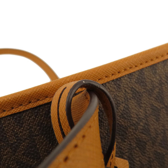MICHAEL KORS Tote Bag Leather, Coated Canvas Brown MK signature Women Used Authentic