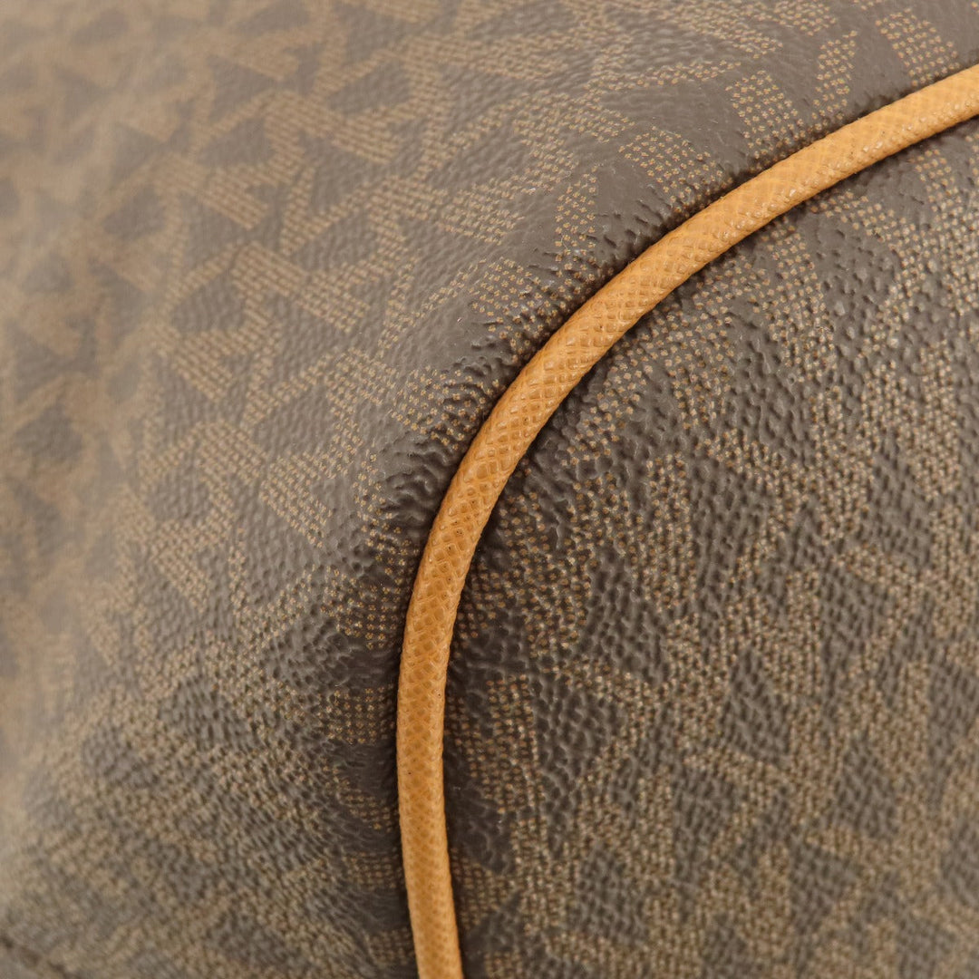 MICHAEL KORS Tote Bag Leather, Coated Canvas Brown MK signature Women Used Authentic