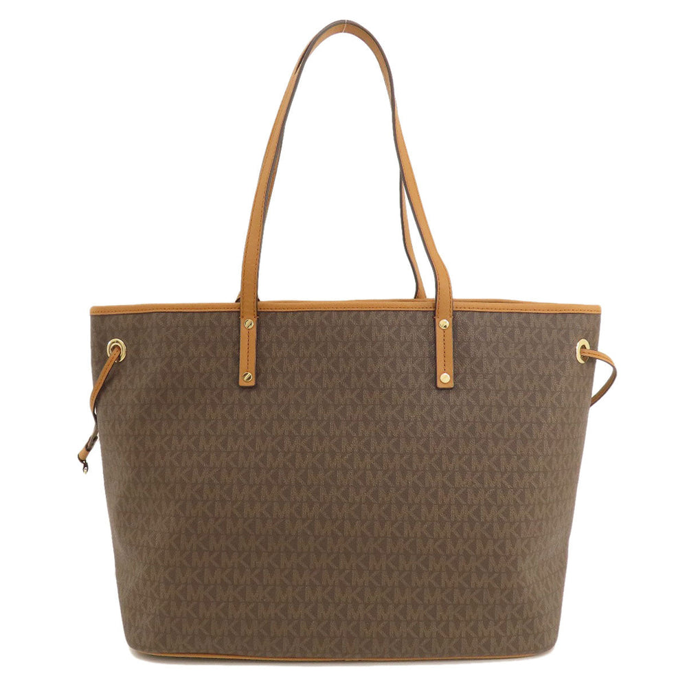 MICHAEL KORS Tote Bag Leather, Coated Canvas Brown MK signature Women Used Authentic