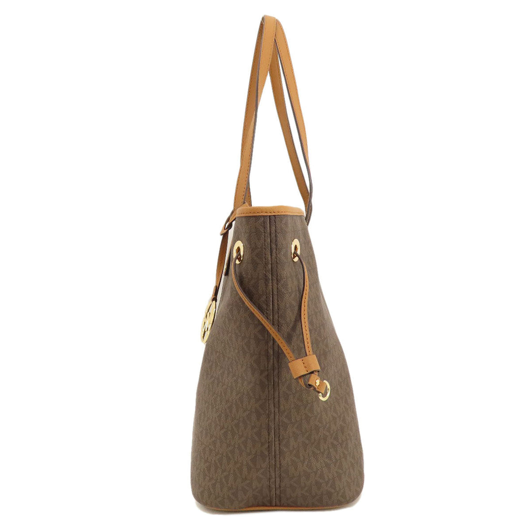 MICHAEL KORS Tote Bag Leather, Coated Canvas Brown MK signature Women Used Authentic