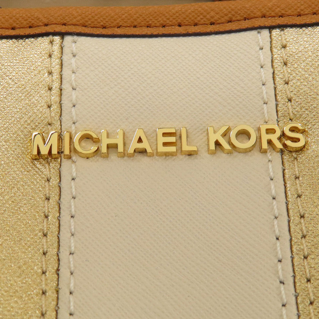 MICHAEL KORS Tote Bag Leather, Coated Canvas Brown MK signature Women Used Authentic