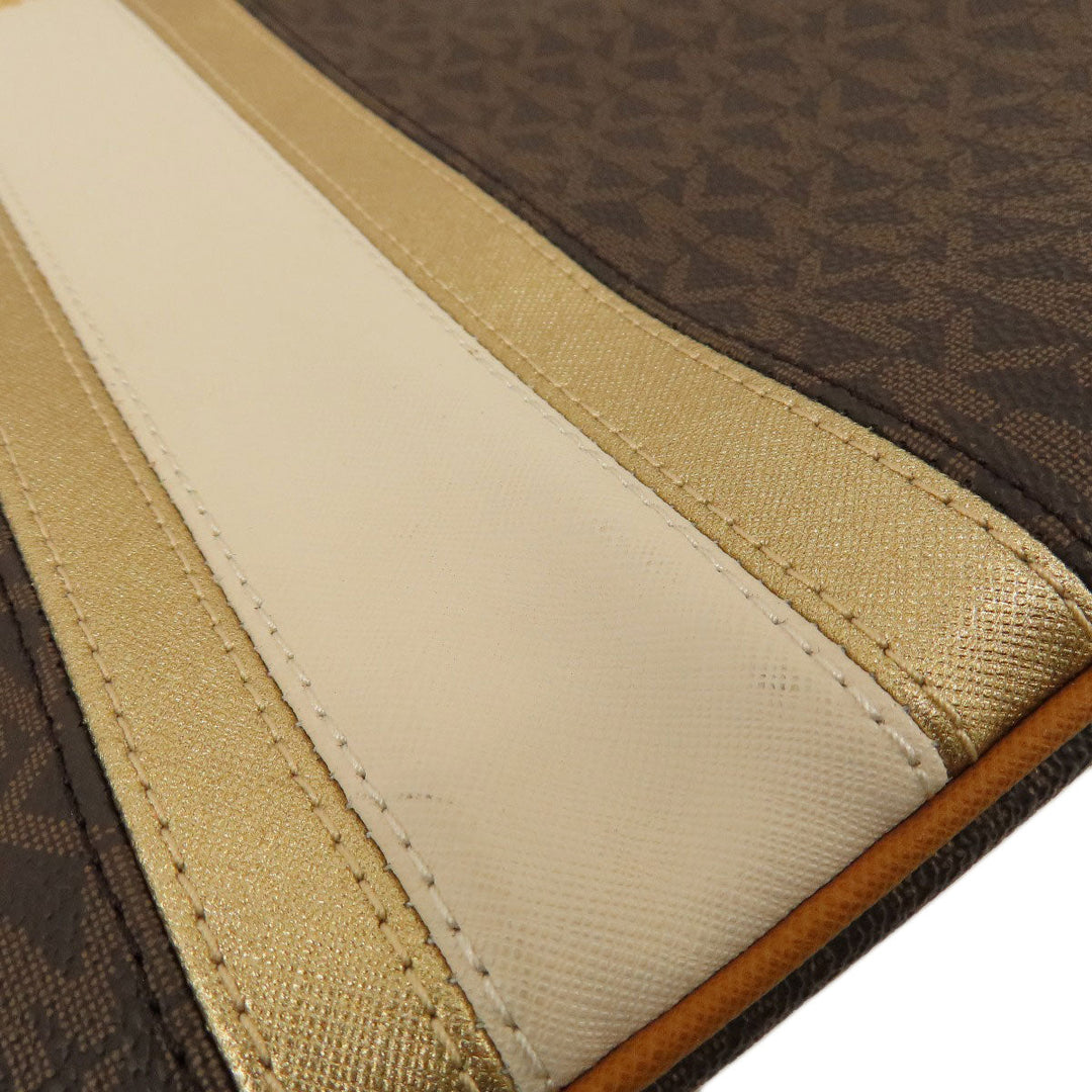 MICHAEL KORS Tote Bag Leather, Coated Canvas Brown MK signature Women Used Authentic
