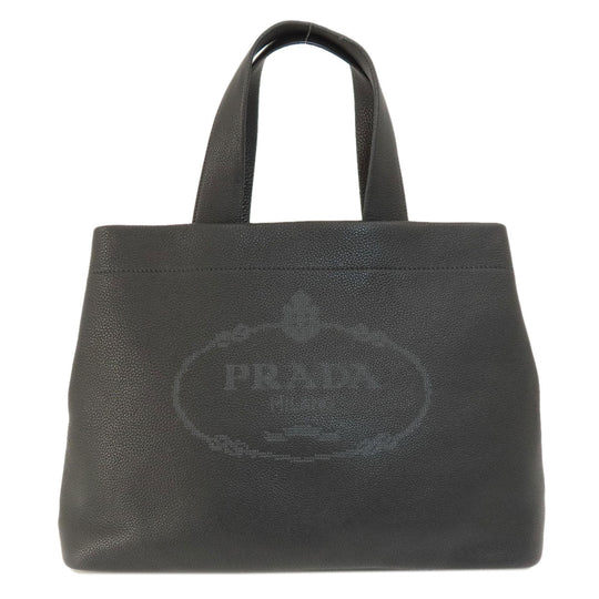 PRADA Tote Bag leather black logo Women Used Authentic