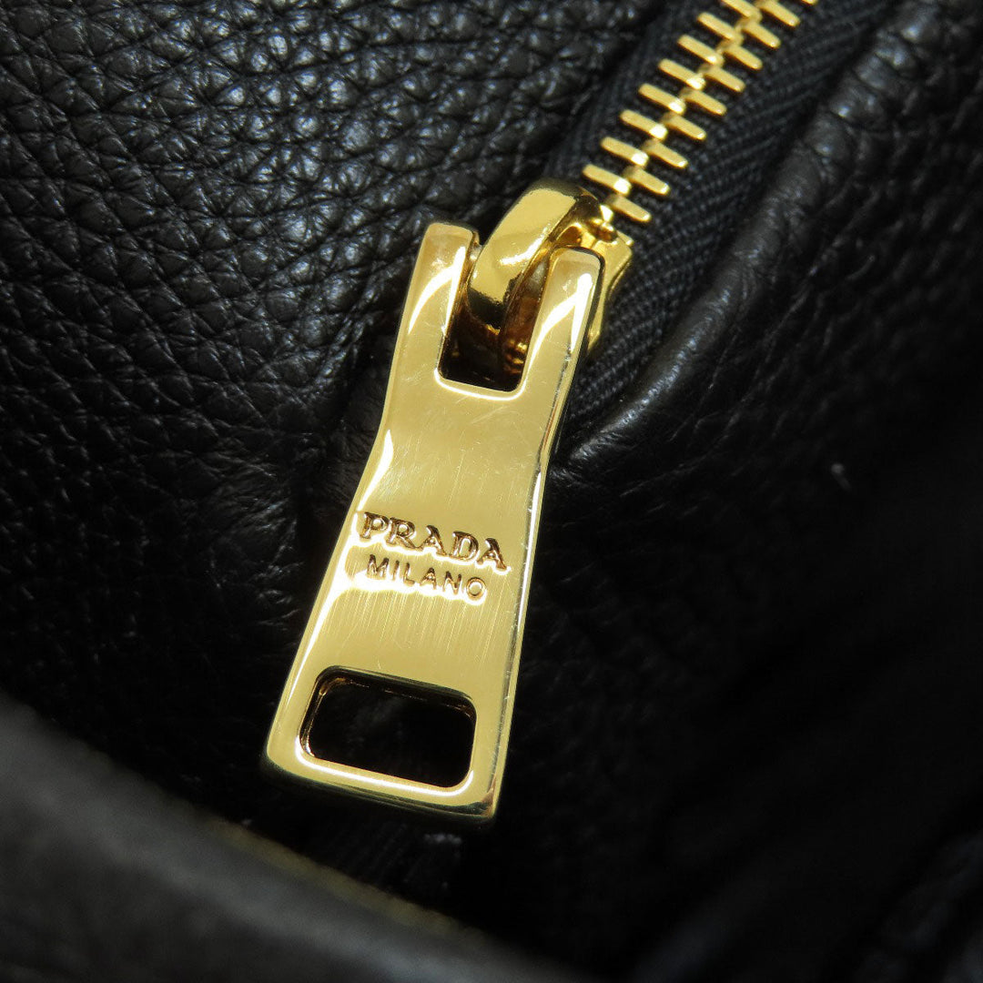 PRADA Tote Bag leather black logo Women Used Authentic