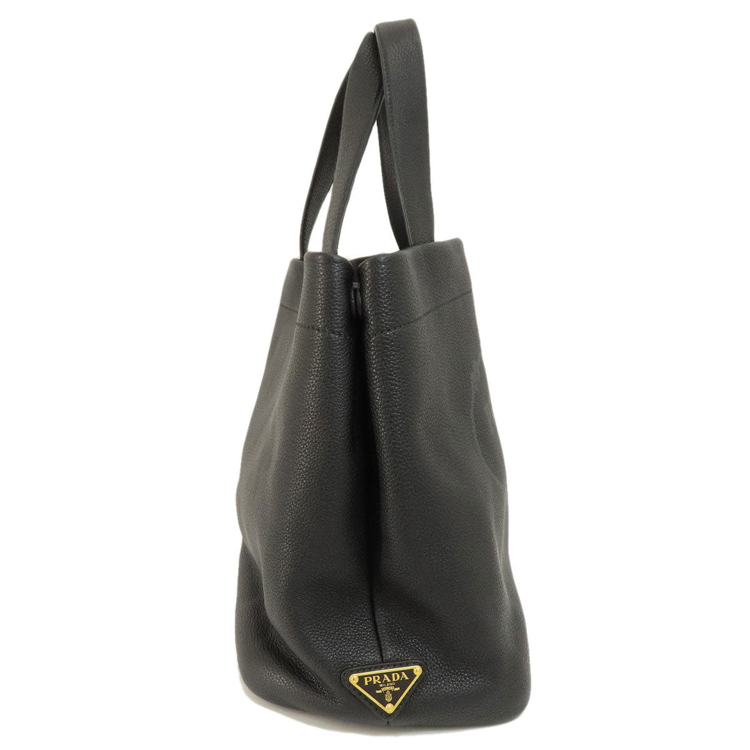 PRADA Tote Bag leather black logo Women Used Authentic