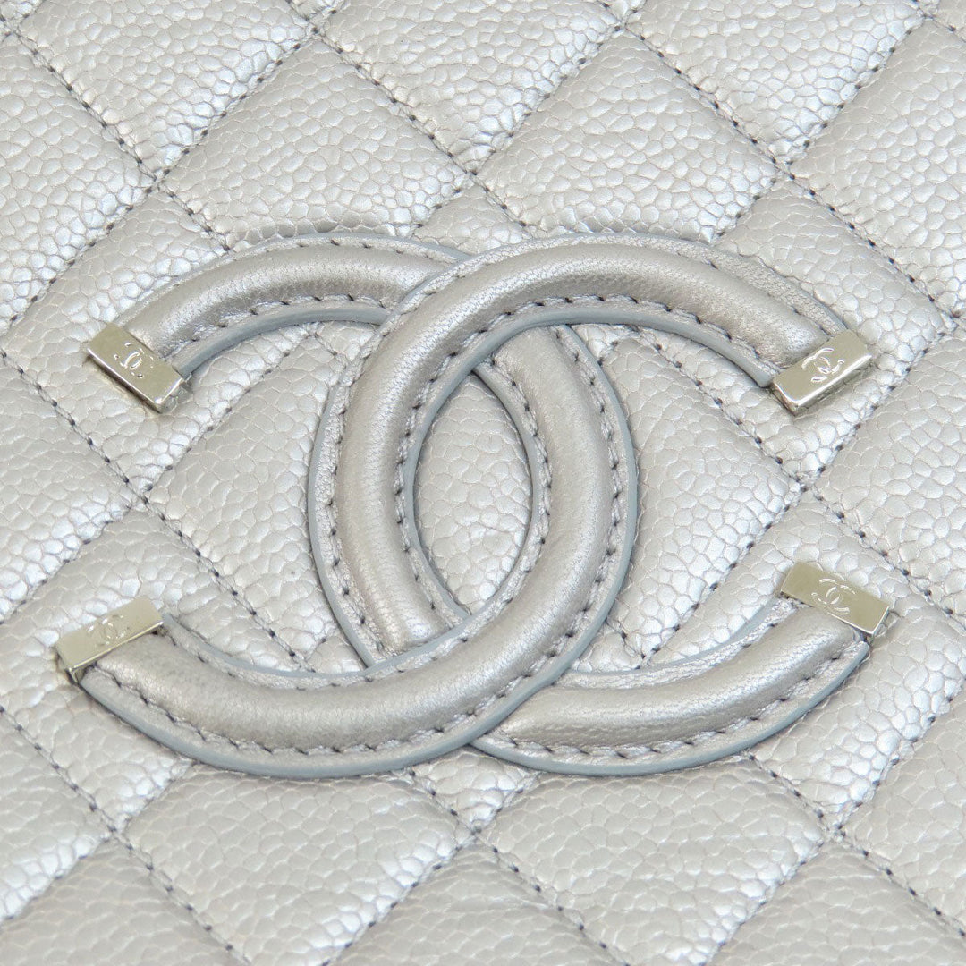 CHANEL Shoulder Bag Caviar skin Silver CC Filigree Vanity Bag SilverMetal