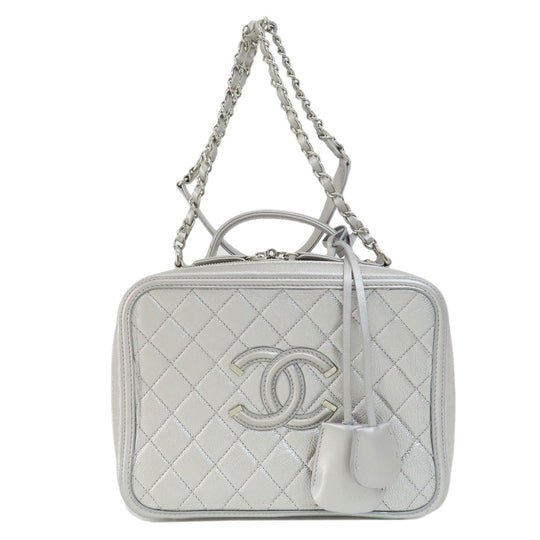 CHANEL Shoulder Bag Caviar skin Silver CC Filigree Vanity Bag SilverMetal