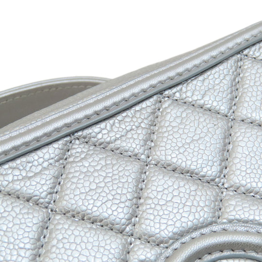 CHANEL Shoulder Bag Caviar skin Silver CC Filigree Vanity Bag SilverMetal
