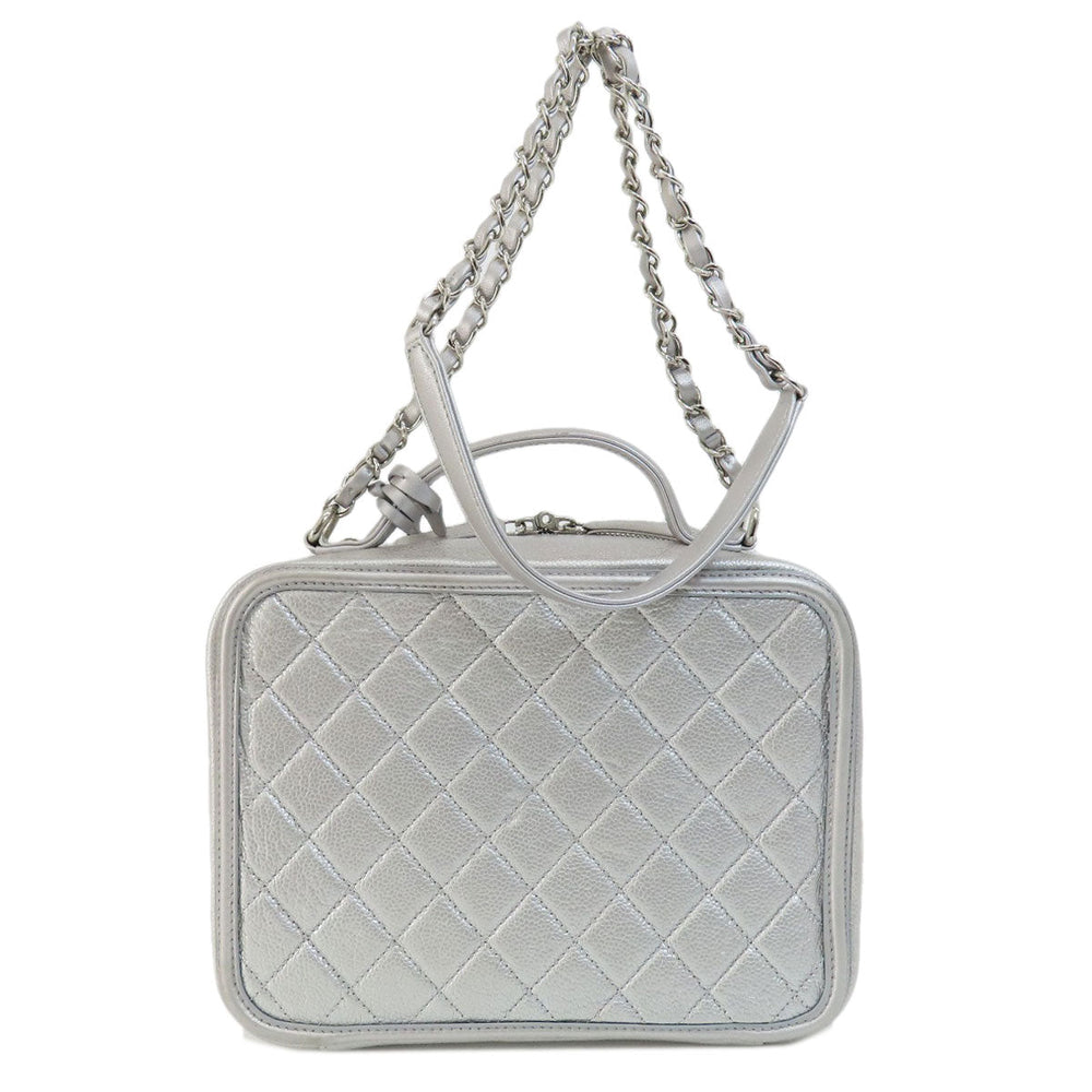 CHANEL Shoulder Bag Caviar skin Silver CC Filigree Vanity Bag SilverMetal