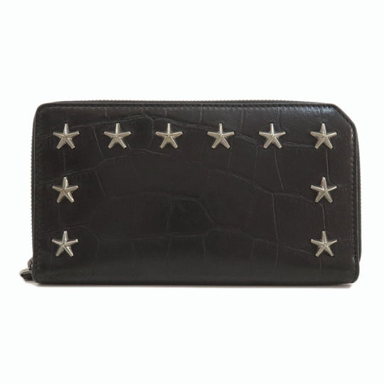 JIMMY CHOO Long Wallet Purse leather black Star studs