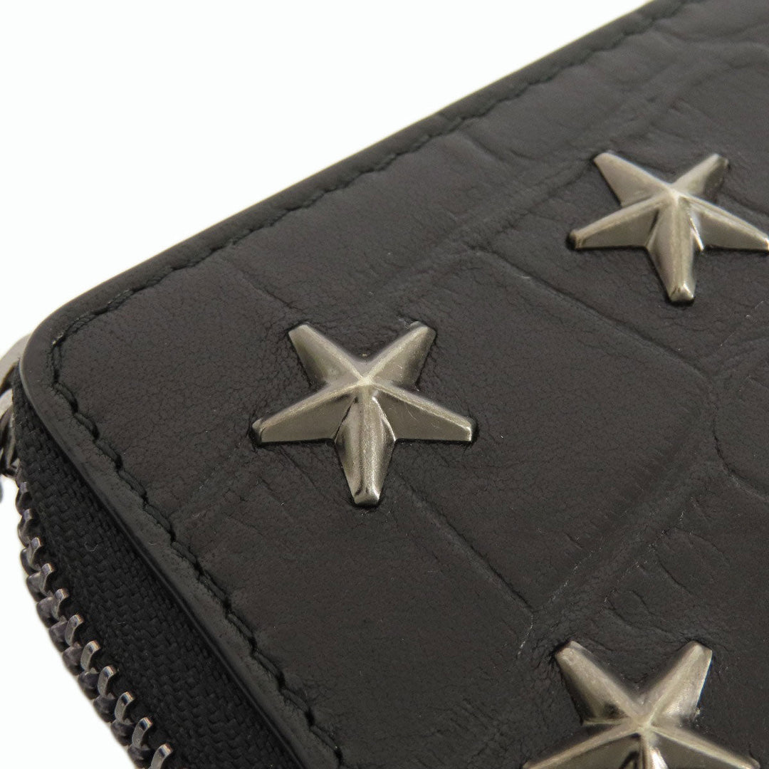 JIMMY CHOO Long Wallet Purse leather black Star studs