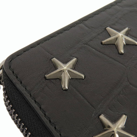 JIMMY CHOO Long Wallet Purse leather black Star studs