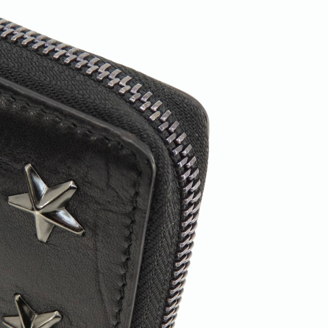 JIMMY CHOO Long Wallet Purse leather black Star studs