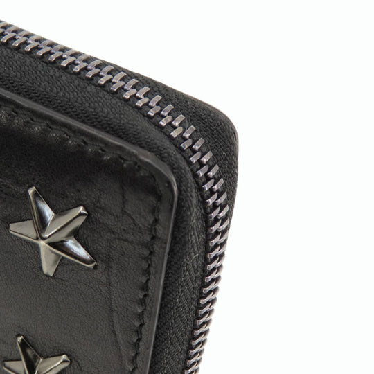 JIMMY CHOO Long Wallet Purse leather black Star studs
