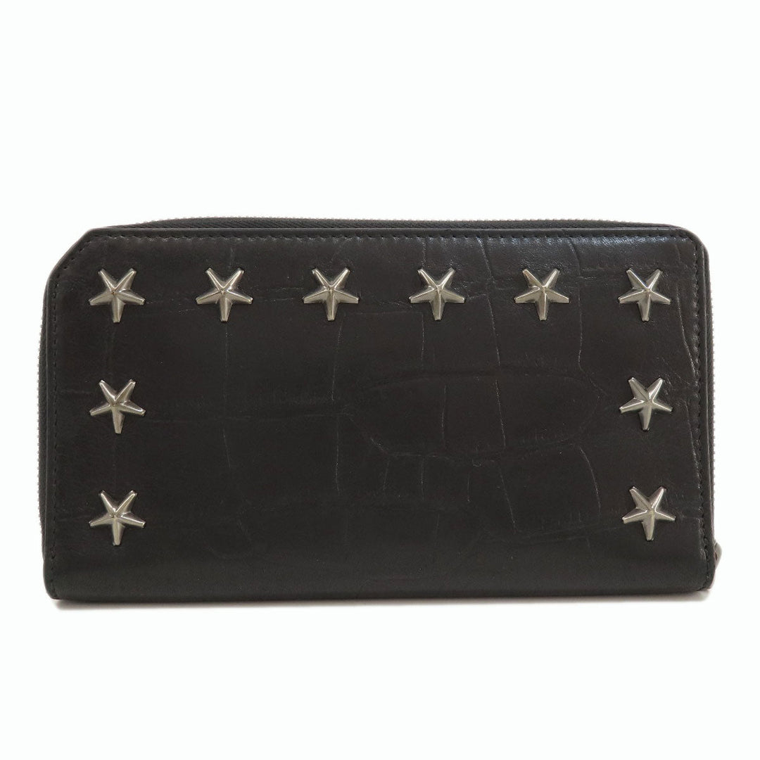 JIMMY CHOO Long Wallet Purse leather black Star studs