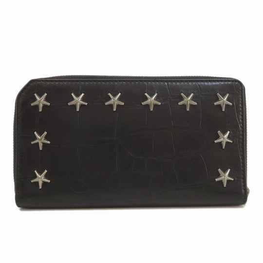JIMMY CHOO Long Wallet Purse leather black Star studs