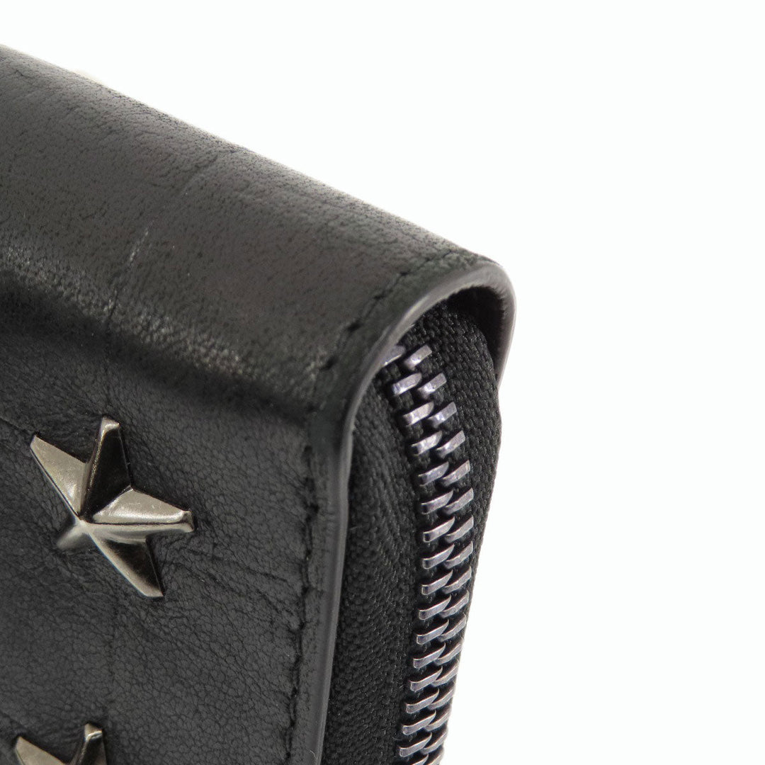 JIMMY CHOO Long Wallet Purse leather black Star studs