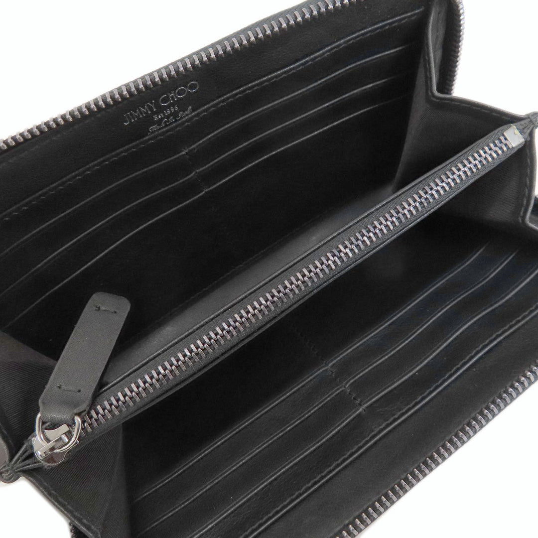 JIMMY CHOO Long Wallet Purse leather black Star studs