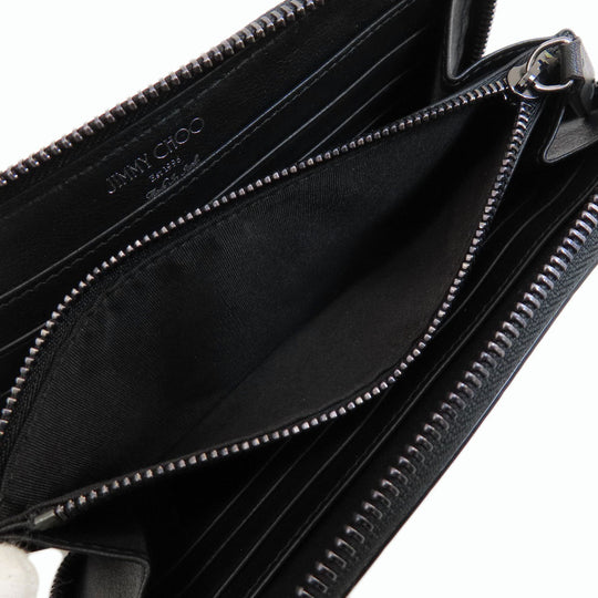 JIMMY CHOO Long Wallet Purse leather black Star studs