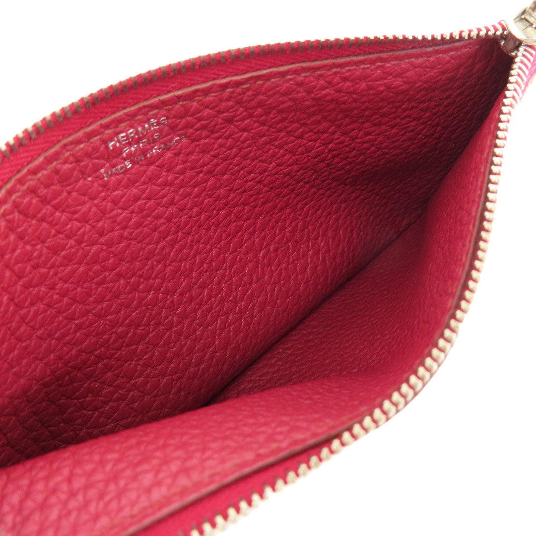 HERMES Long Wallet Purse Togo Red Dogon GM Silver Metal Women Used Authentic