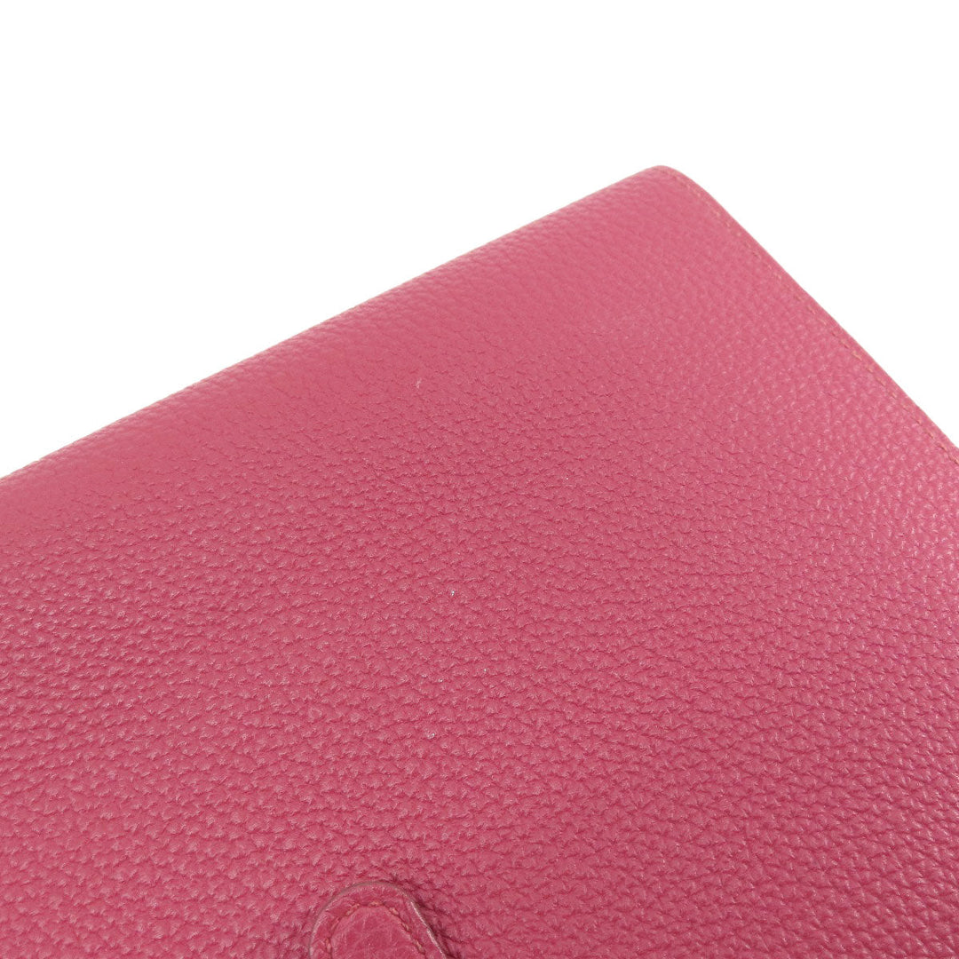 HERMES Long Wallet Purse Togo Red Dogon GM Silver Metal Women Used Authentic