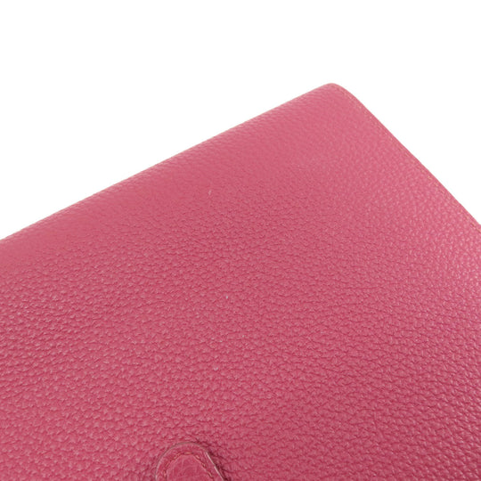 HERMES Long Wallet Purse Togo Red Dogon GM Silver Metal Women Used Authentic