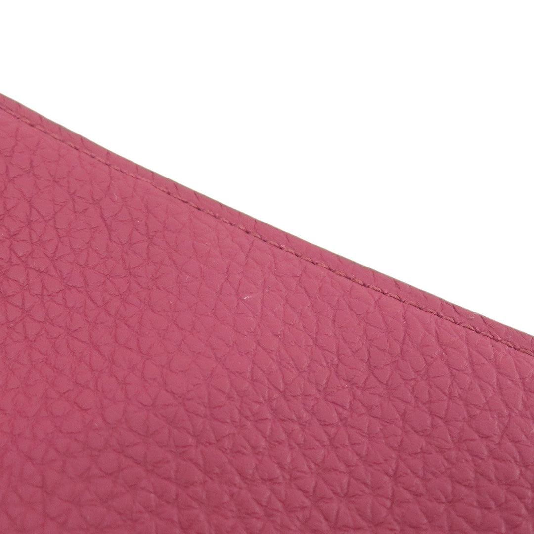 HERMES Long Wallet Purse Togo Red Dogon GM Silver Metal Women Used Authentic