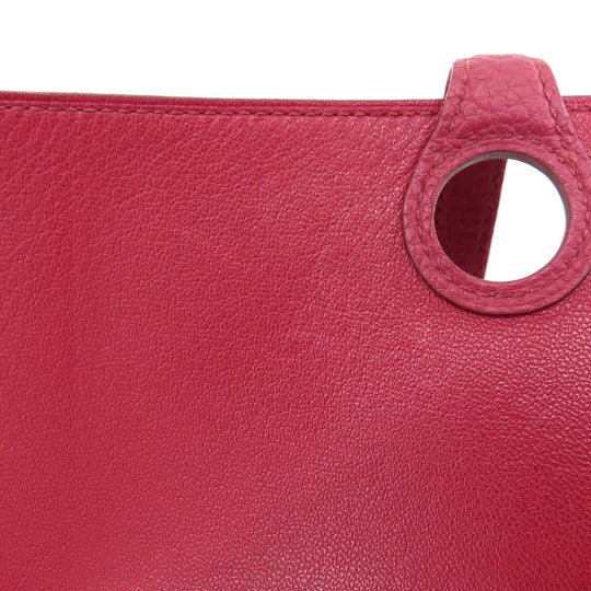 HERMES Long Wallet Purse Togo Red Dogon GM Silver Metal Women Used Authentic