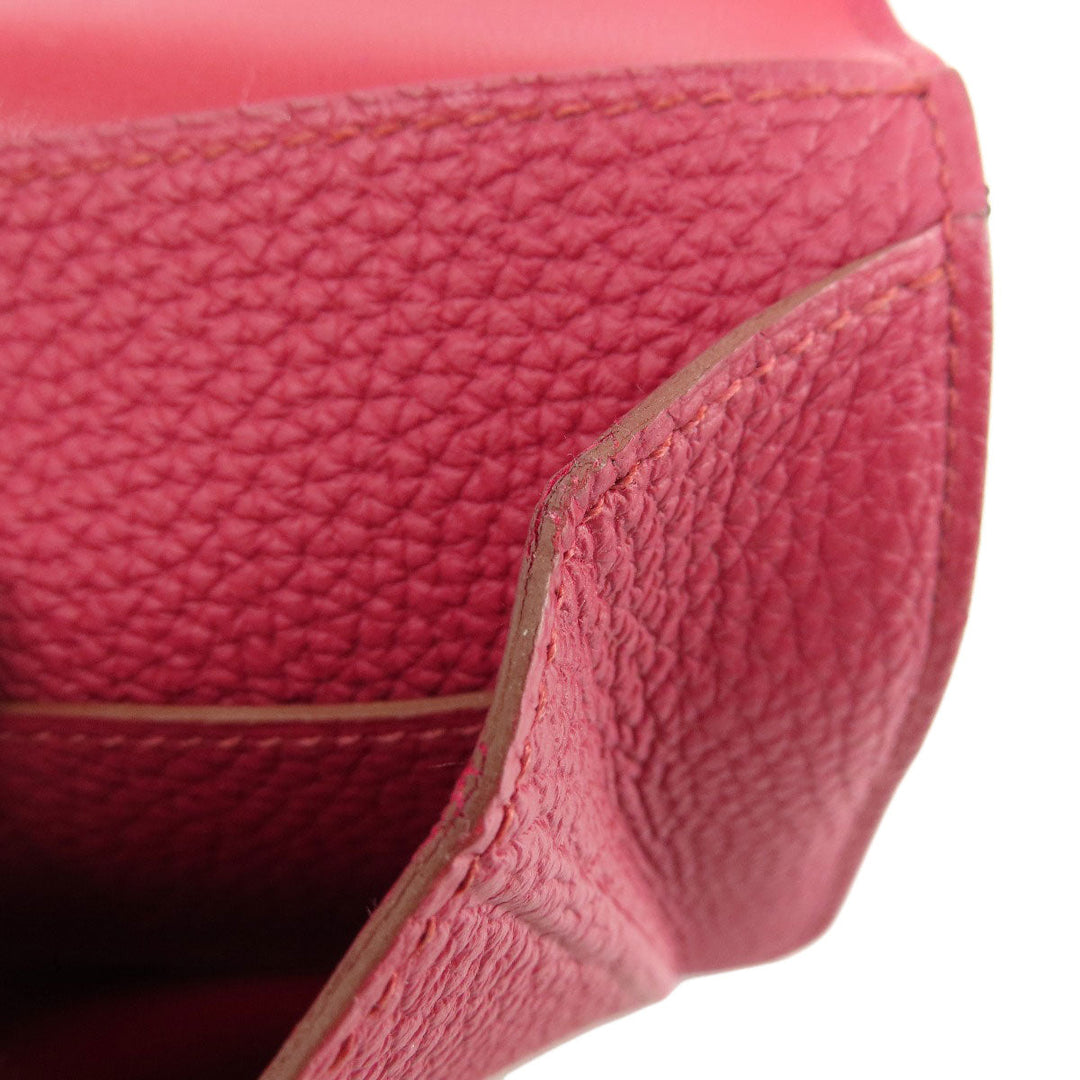 HERMES Long Wallet Purse Togo Red Dogon GM Silver Metal Women Used Authentic