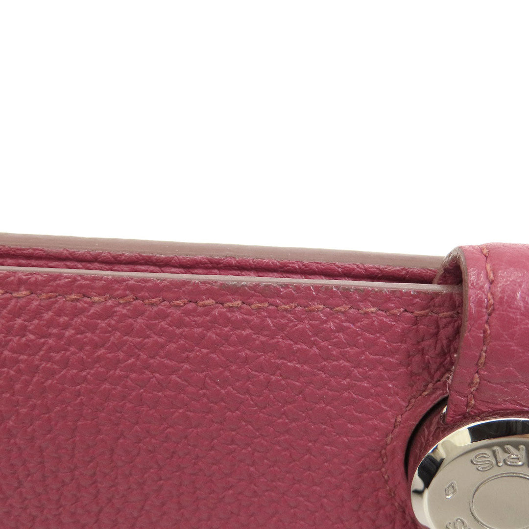 HERMES Long Wallet Purse Togo Red Dogon GM Silver Metal Women Used Authentic