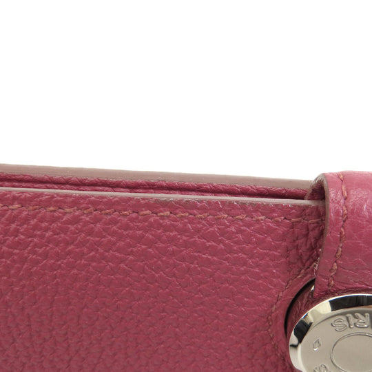 HERMES Long Wallet Purse Togo Red Dogon GM Silver Metal Women Used Authentic