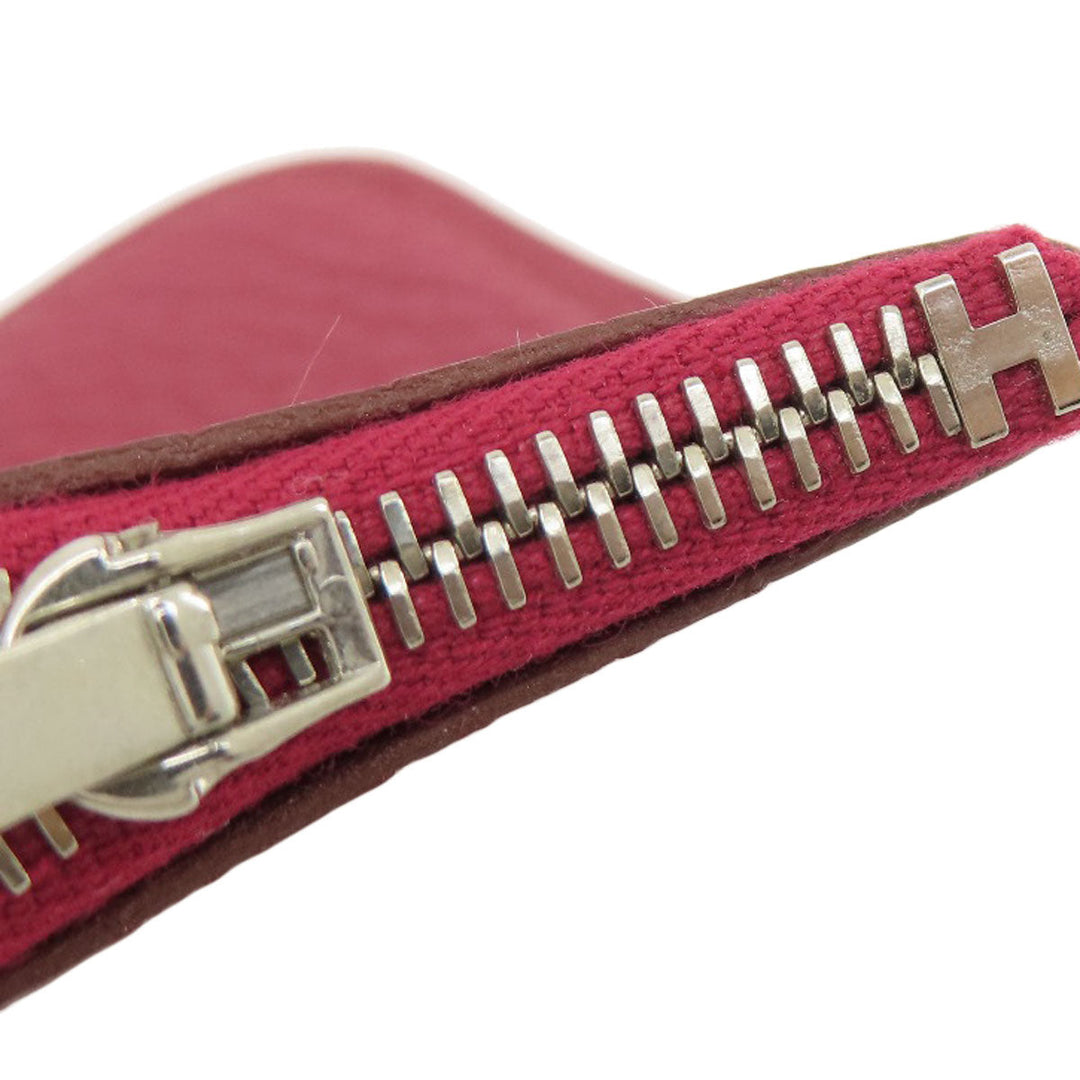 HERMES Long Wallet Purse Togo Red Dogon GM Silver Metal Women Used Authentic