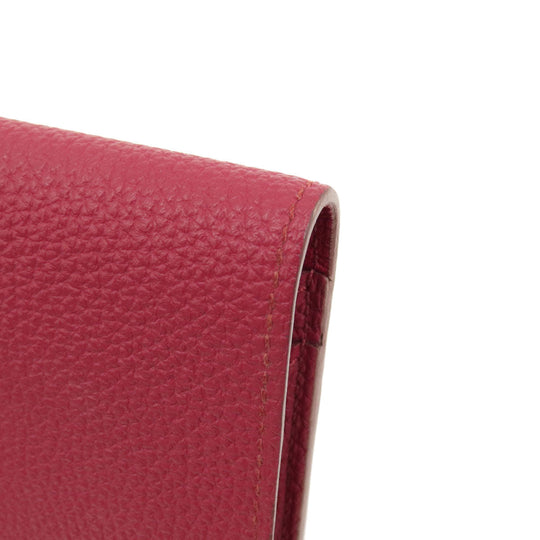HERMES Long Wallet Purse Togo Red Dogon GM Silver Metal Women Used Authentic