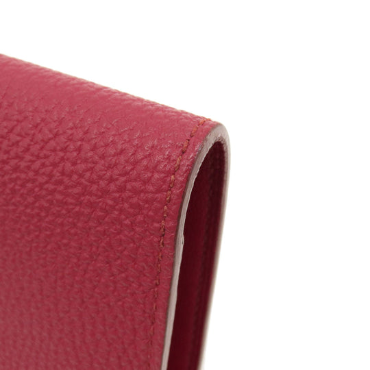 HERMES Long Wallet Purse Togo Red Dogon GM Silver Metal Women Used Authentic