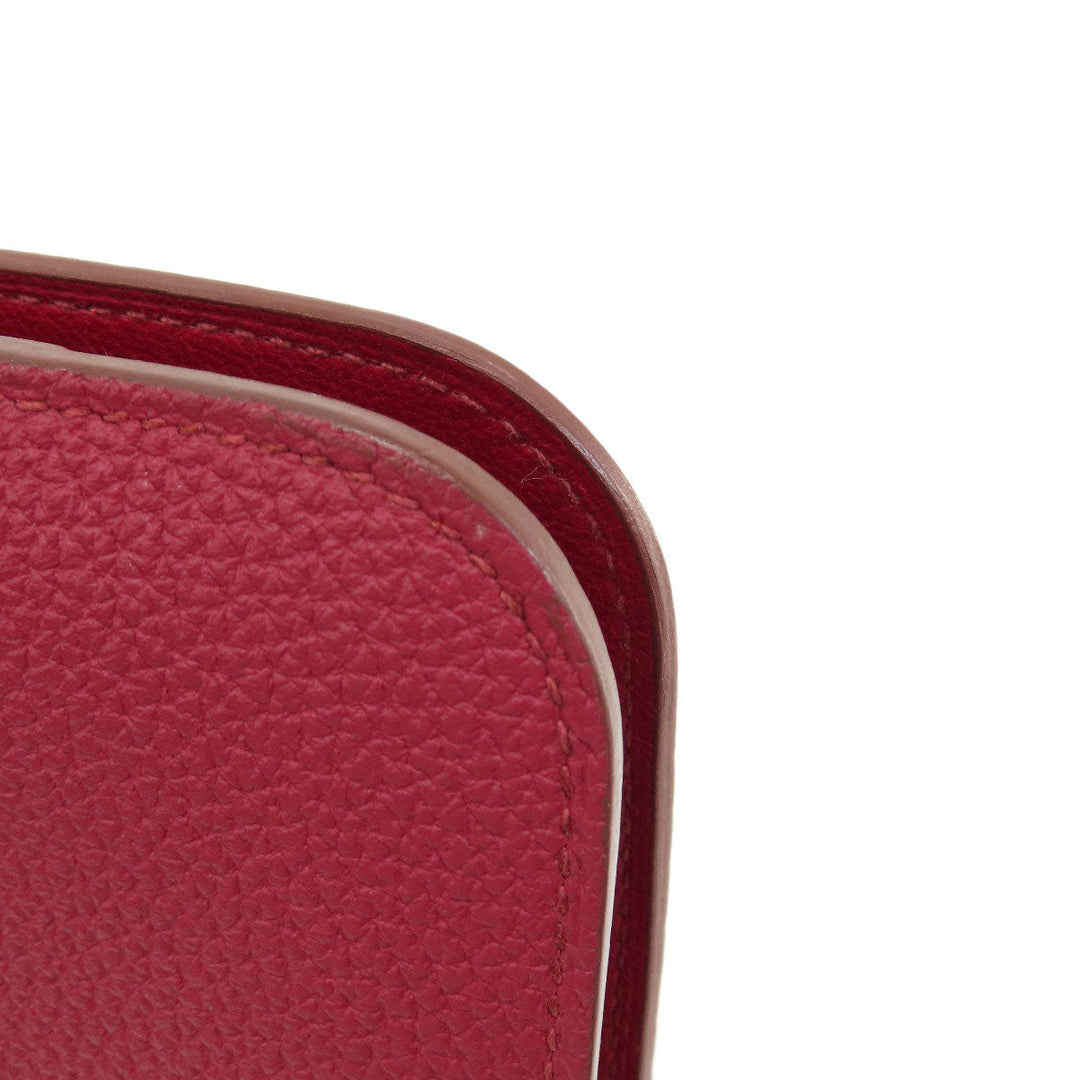 HERMES Long Wallet Purse Togo Red Dogon GM Silver Metal Women Used Authentic