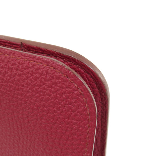 HERMES Long Wallet Purse Togo Red Dogon GM Silver Metal Women Used Authentic