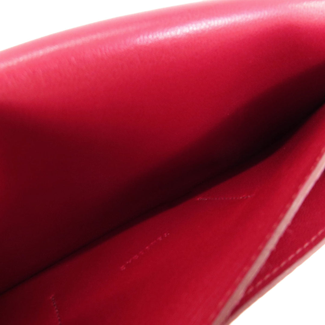 HERMES Long Wallet Purse Togo Red Dogon GM Silver Metal Women Used Authentic
