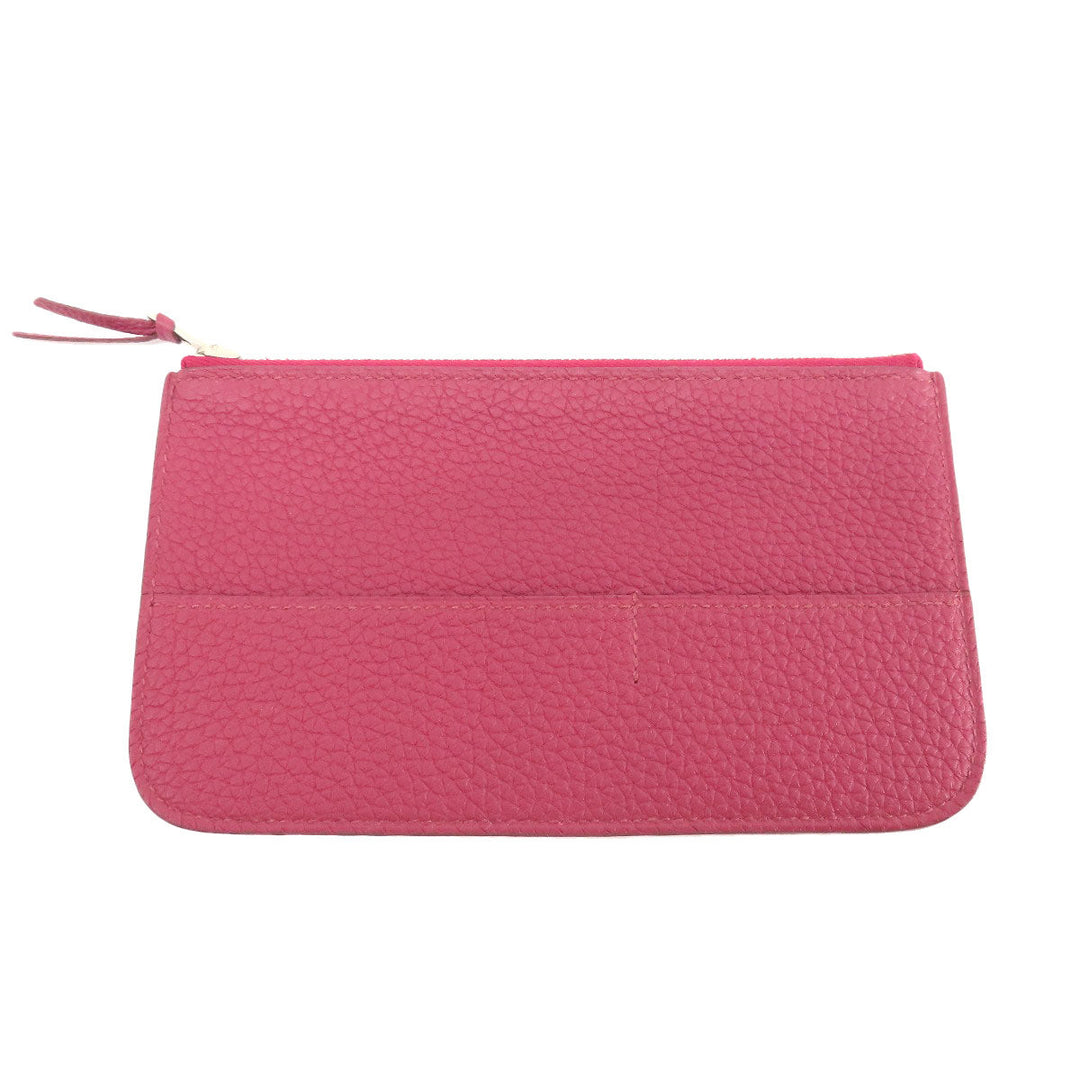 HERMES Long Wallet Purse Togo Red Dogon GM Silver Metal Women Used Authentic