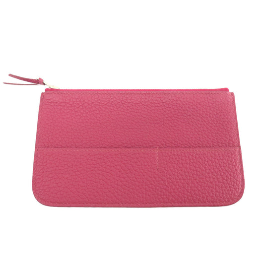 HERMES Long Wallet Purse Togo Red Dogon GM Silver Metal Women Used Authentic