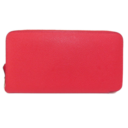 HERMES Long Wallet Purse Epsom Red Azap Long Red SilverMetal Women Used Authentic