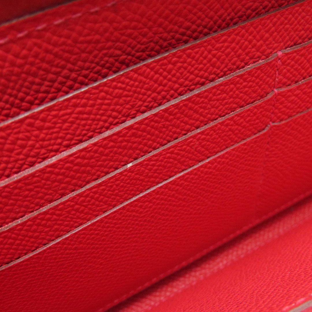 HERMES Long Wallet Purse Epsom Red Azap Long Red SilverMetal Women Used Authentic