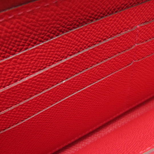 HERMES Long Wallet Purse Epsom Red Azap Long Red SilverMetal Women Used Authentic