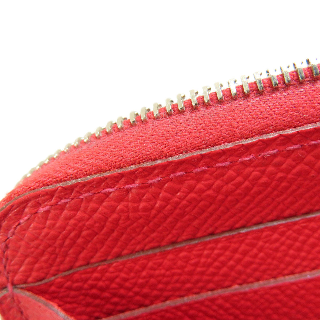 HERMES Long Wallet Purse Epsom Red Azap Long Red SilverMetal Women Used Authentic