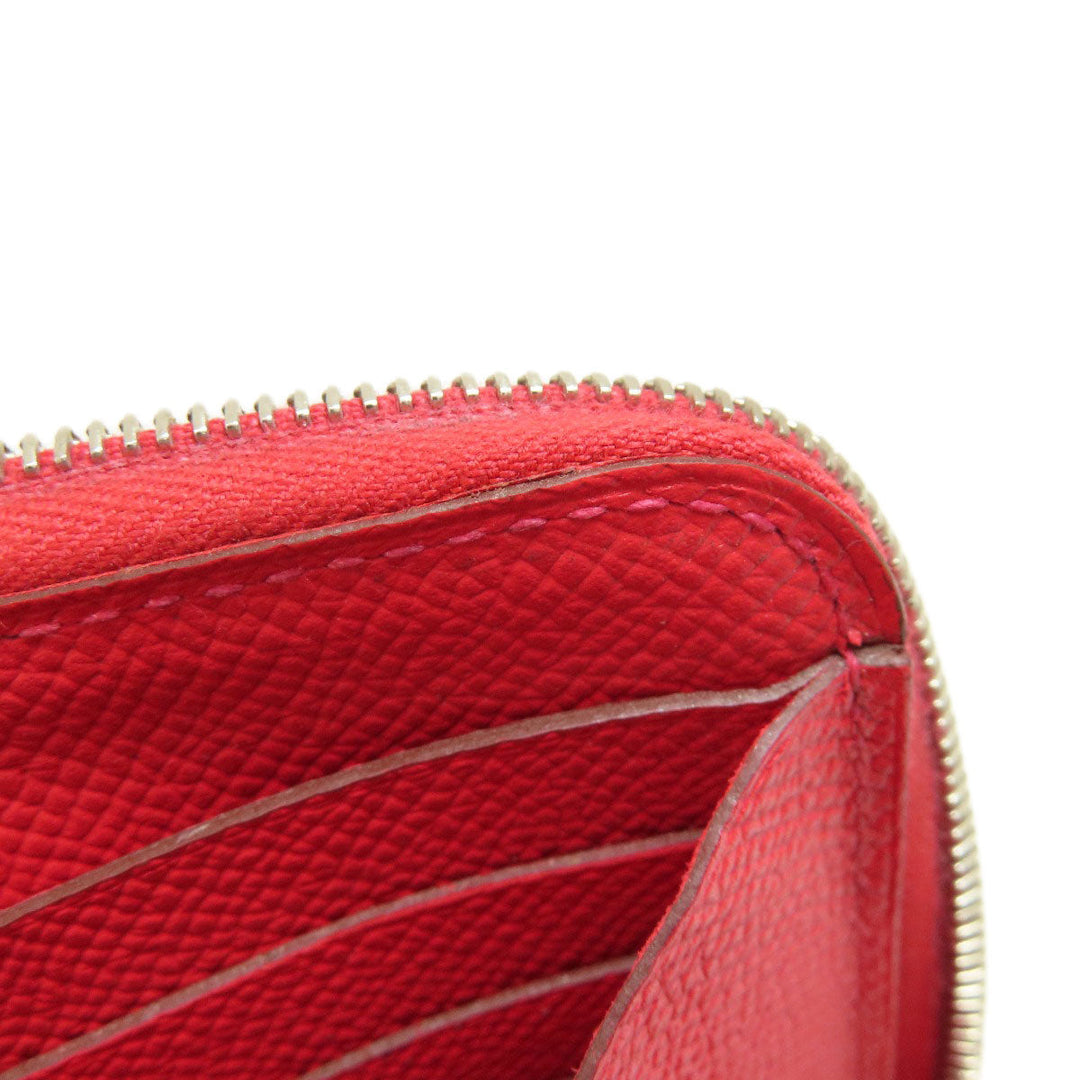 HERMES Long Wallet Purse Epsom Red Azap Long Red SilverMetal Women Used Authentic
